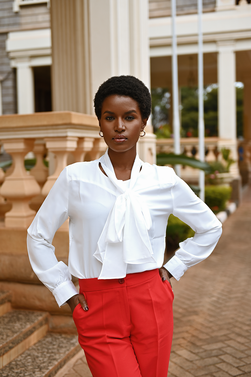 Tabbatha White Long Sleeve Button-Up Top